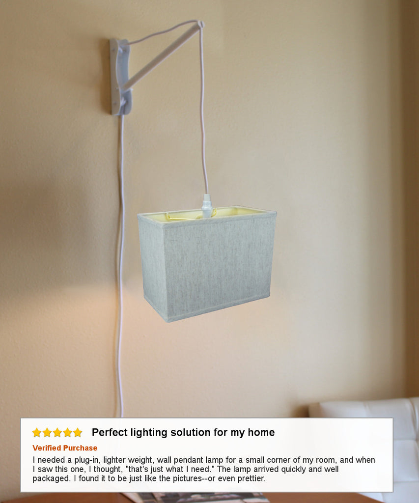 MAST Plug-In Wall Mount Pendant, 1 Light White Cord/Arm, Rectangular Textured Oatmeal Shade (8x14) (8x14) x 10